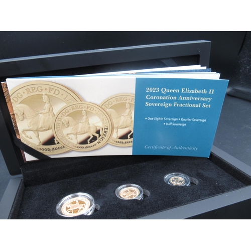 177 - Hattons of London 2023 Queen Elizabeth II Coronation Anniversary Sovereign Fractional Set, including... 