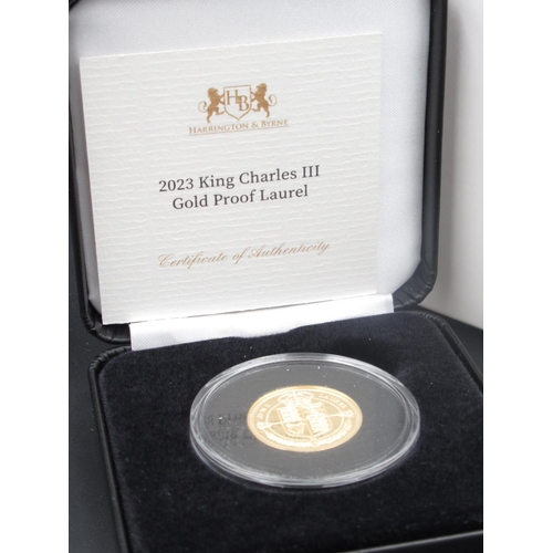 181 - Harrington & Byrne 2023 King Charles III Gold Proof Laurel, country of issue Tristan da Cunha, with ... 