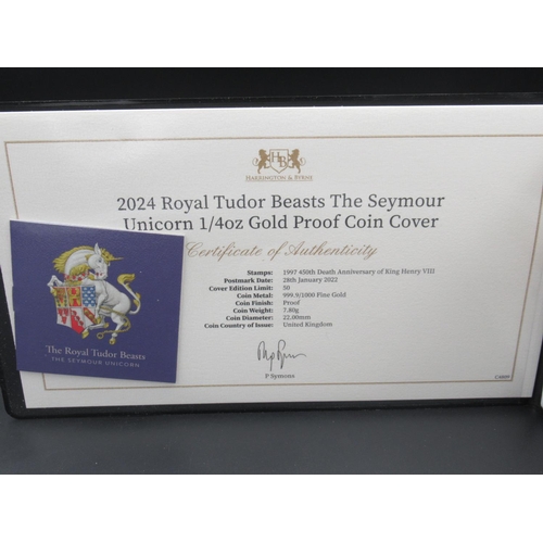 187 - 2024 Royal Tudor Beasts The Seymour Unicorn 1/4oz Gold Proof Coin Cover