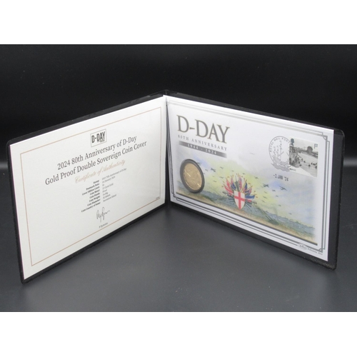 188 - Harrington & Byrne 2024 80th Anniversary of D-Day Gold Proof Double Sovereign Coin Cover, with certi... 