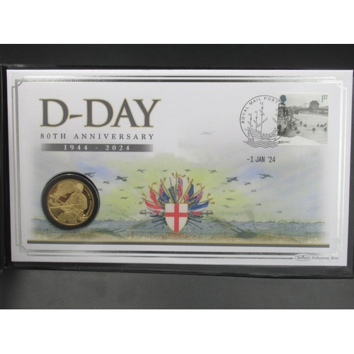 188 - Harrington & Byrne 2024 80th Anniversary of D-Day Gold Proof Double Sovereign Coin Cover, with certi... 