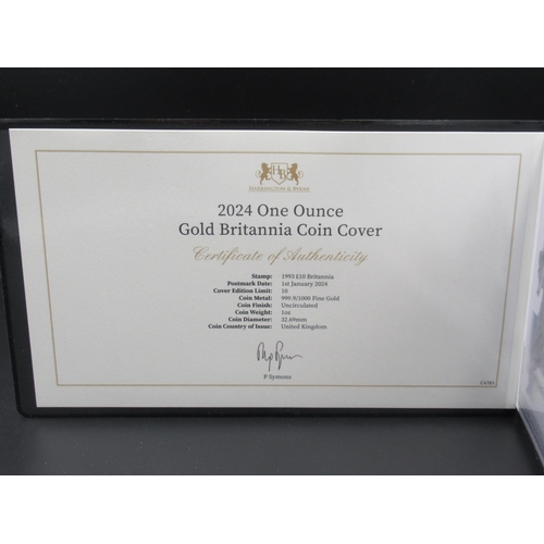 190 - Harrington & Byrne 2024 One Ounce Gold Britannia Coin Cover, limited edition 2/10, with certificate,... 