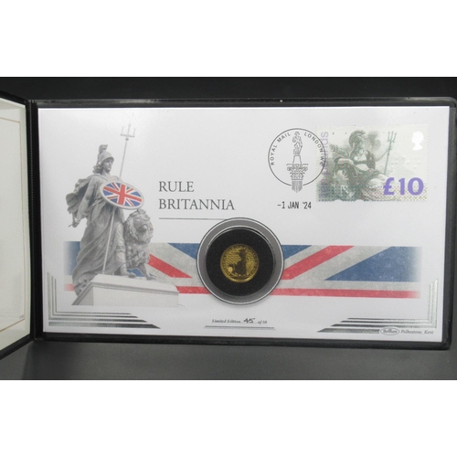 191 - Harrington & Byrne 2024 Quarter Ounce Gold Britannia Coin Cover, limited edition 45/50, with certifi... 