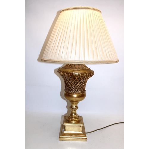 136 - Large modern gold painted urn form composition table lamp, Thomas Blakemore Ltd, H79cm