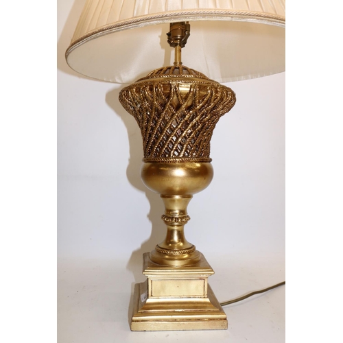 136 - Large modern gold painted urn form composition table lamp, Thomas Blakemore Ltd, H79cm