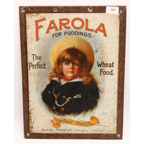 147 - Aluminium printed advertising sign, 'Farola for Puddings', 43x32.5cm