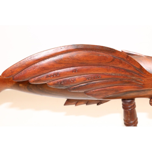 155 - Pitcairn Island flying fish, of carved hardwood with inlaid eyes and inscribed to wings ''Souvenir f... 