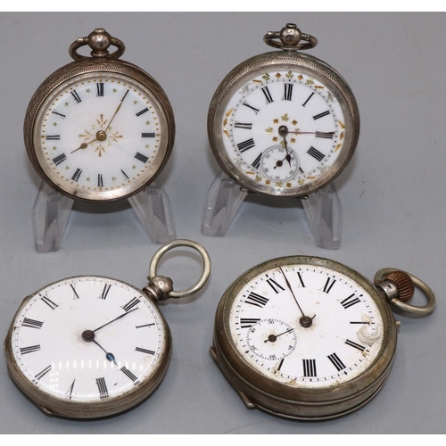 226 - Four C19th ladies Swiss cylinder silver key wound fob watches