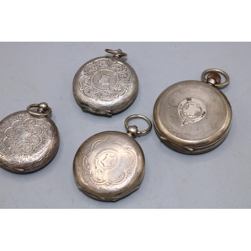 226 - Four C19th ladies Swiss cylinder silver key wound fob watches