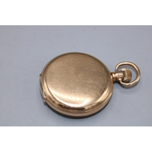 228 - R. S. retailed by A. D. Young Turriff rolled gold half hunter keyless pocket watch, signed white ena... 