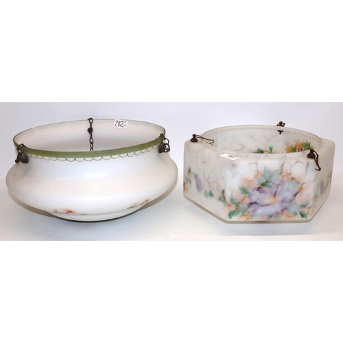 282 - Two Art Deco frosted and painted glass ceiling light shades, max. D36cm (2)