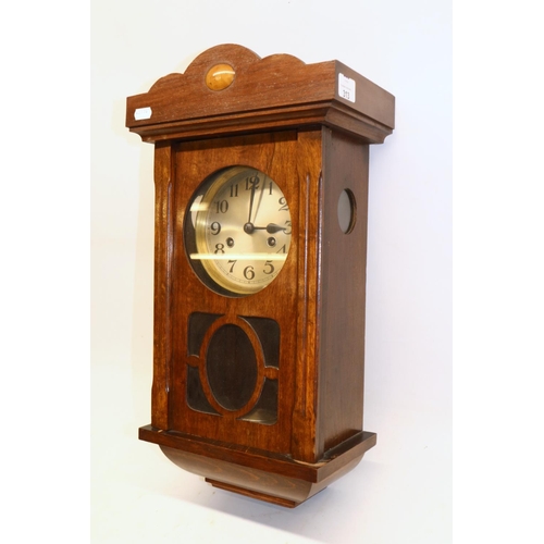 313 - C20th continental beech wall clock, glazed panel door enclosing 5 3/4