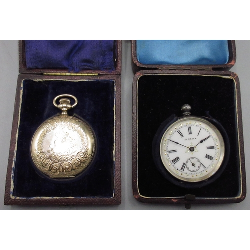 119 - Waltham 'Lady Waltham' rolled gold Hunter fob watch, white enamel Arabic dial with subsidiary second... 