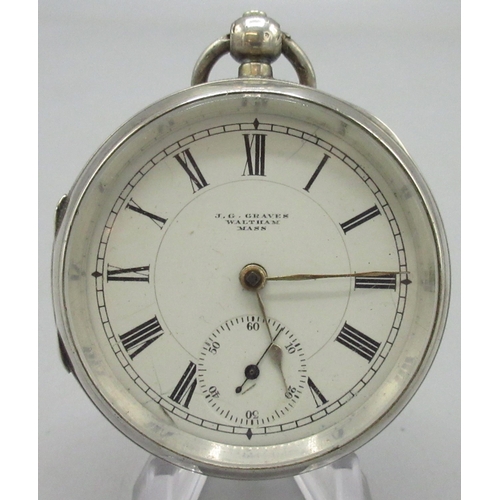 211 - Waltham Sterling retailed by J. G. Graves Sheffield silver key wound open face pocket watch, signed ... 