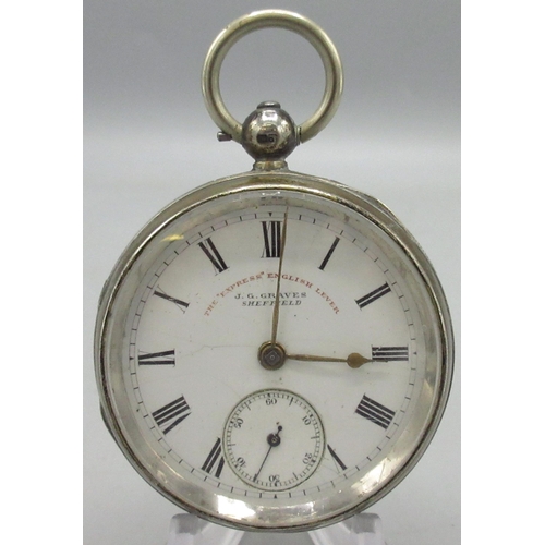 214 - J. G. Graves Sheffield Express Lever - Victorian silver key wound open face pocket watch, signed Rom... 