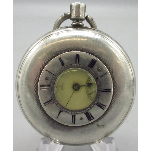 215 - Barraud & Lunds silver key wound half hunter pocket watch, signed white enamel dial with subsidiary ... 