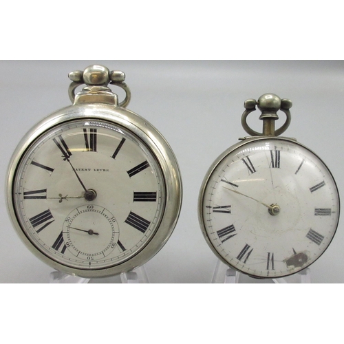 216 - Victorian Patent Lever silver pair case pocket watch, white enamel Roman dial with subsidiary second... 