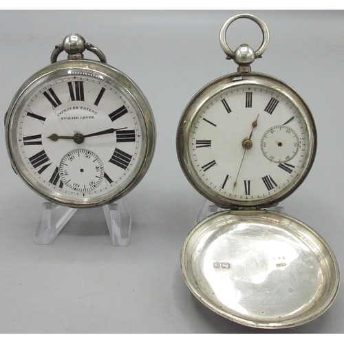 221 - Improved Patent English Lever - silver key wound pocket watch, signed white enamel Roman dial with s... 