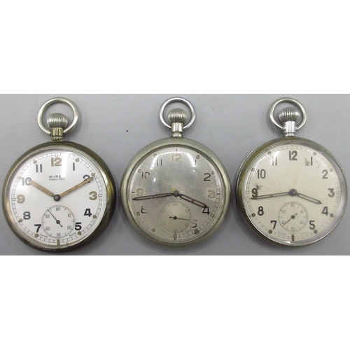 238 - WWII Buren Grand Prix G.S.T.P. military issue keyless pocket watch, signed white enamel dial with su... 