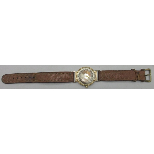 324 - 1940's Precision gold wristwatch, silvered Arabic dial with subsidiary seconds, screw on case back h... 