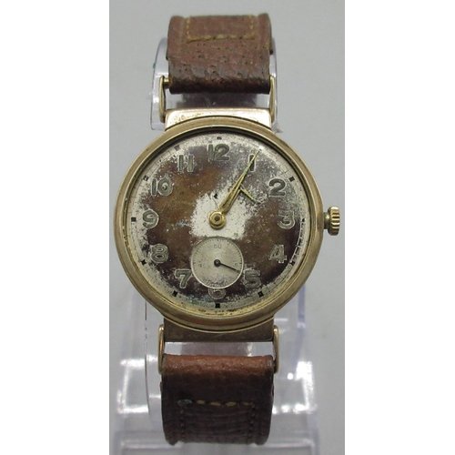 324 - 1940's Precision gold wristwatch, silvered Arabic dial with subsidiary seconds, screw on case back h... 