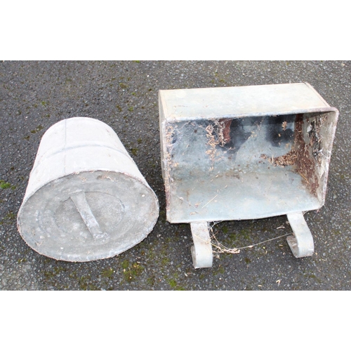 1300 - Galvanized hook on feeding trough 38cm x 23cm and a galvanized bucket scoop