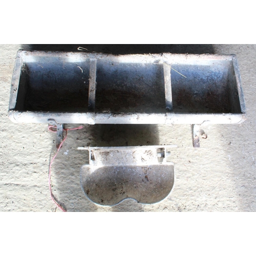 1333 - Galvanized 3 compartment feeding trough 94cm x 30cm and galvanized cow drinker