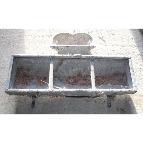 1333 - Galvanized 3 compartment feeding trough 94cm x 30cm and galvanized cow drinker