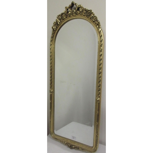 472 - Regency style gilt mirror, arched plate with ribbon tied cresting, H110cm