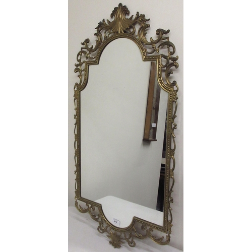 473 - Rococo style gilt metal framed wall mirror, stepped arched plate in openwork scroll frame, H95cm