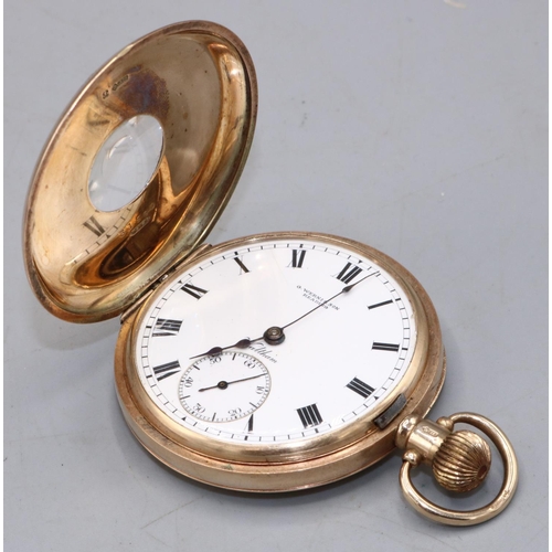 122 - Waltham retailed by G. Werni & Son, Reading - presentation gold half hunter keyless pocket watch, si... 