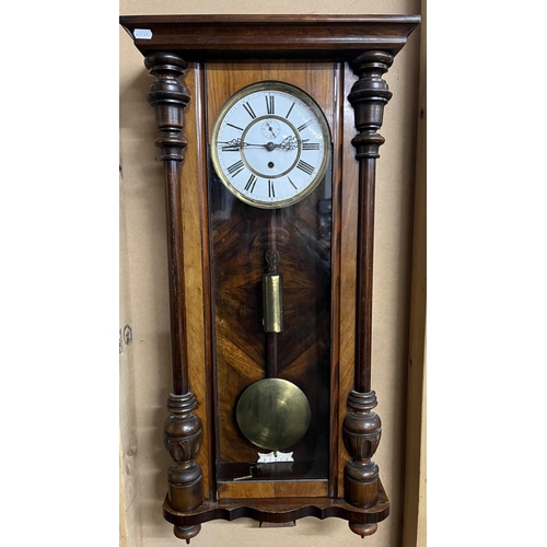 316 - Early C20th continental walnut Vienna wall clock, full length glazed door enclosing 7 1/2