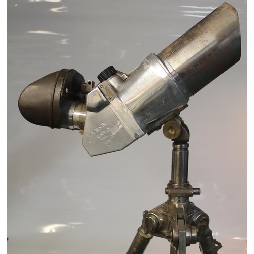 1344 - WWII German Flak Binoculars on steel telescopic tripod, stamped D.F. 10x80, clean lenses, rubber eye... 