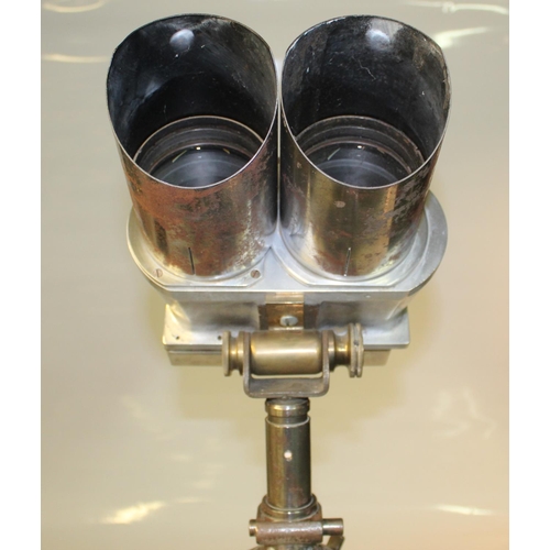 WWII German Flak Binoculars on steel telescopic tripod, stamped D.F. 10x80, clean lenses, rubber eye covers intact