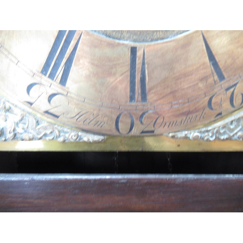 568 - Oak thirty hour longcase clock, 12in square brass Roman dial  with Arabic five minute divisions, sig... 