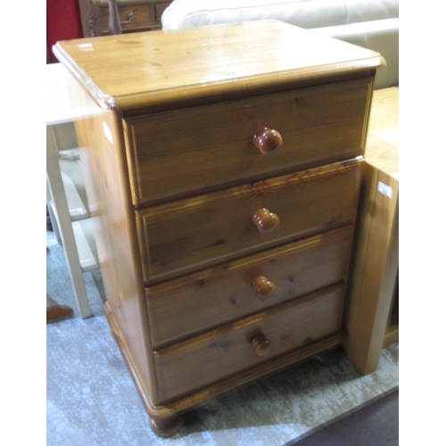 606 - Pine top white finish side cabinet with three drawers above a shelf, and a pine chest of three drawe... 