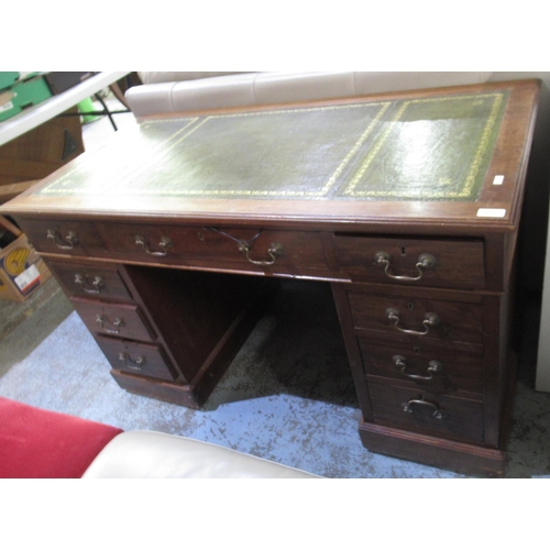 693 - Mahogany twin pedestal desk with leather insert top and three drawers to each pedestal, W122cm