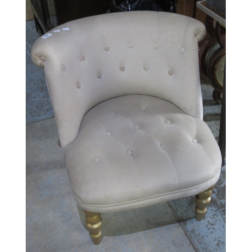 698 - Upholstered Victorian style open nursing style chair on turned supports and a leather top rectangula... 