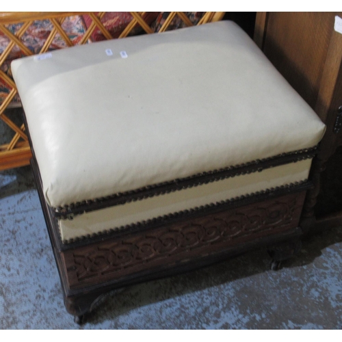 698 - Upholstered Victorian style open nursing style chair on turned supports and a leather top rectangula... 