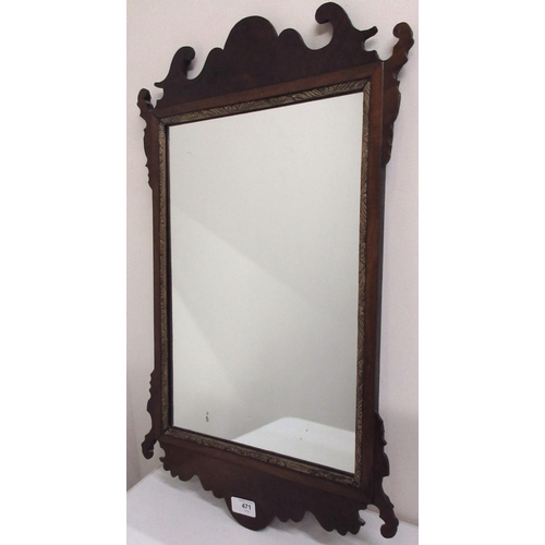 471 - Geo. 111 style mahogany fretwork wall mirror, upright plate in gilt slip, H66cm