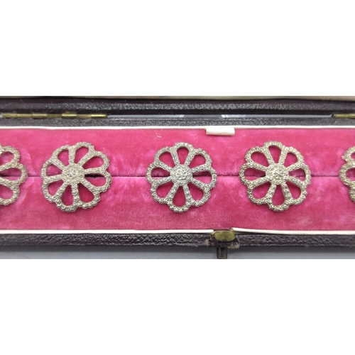 65 - Cased set of six Victorian silver flower shaped buttons, by Charles Horner, Chester, 1900