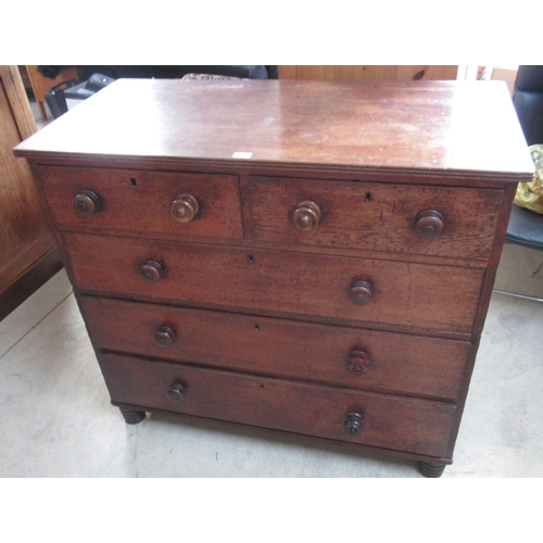 598 - C19th oak chest two-section chest of two short and three long drawers with brass side handles, turne... 