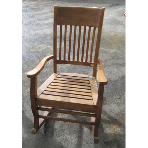 687 - Large hardwood rocking armchair with slatted seat