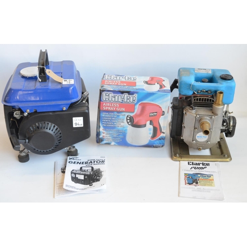 1339 - A Clarke CD1 1 inch petrol driven water pump with instructions and a Clarke airless spraygun (looks ... 