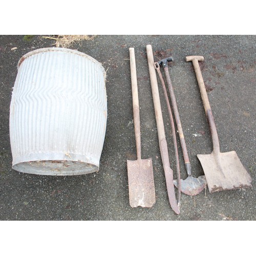 1301 - Two galvanized dolly tubs and tools