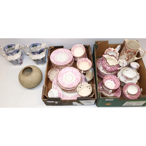 232 - Collection of various teaware incl. Spode coffee cans, two lion head spout chinoiserie jugs, studio ... 