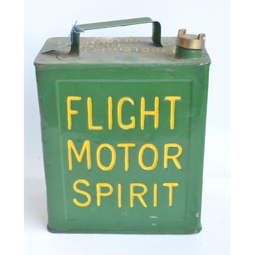 196 - Flight Motor Spirit oil can with cap, repainted/restored green with yellow lettering