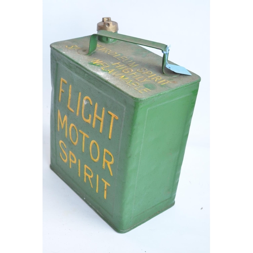 196 - Flight Motor Spirit oil can with cap, repainted/restored green with yellow lettering