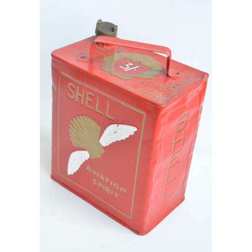 197 - Shell Aviation Spirit 2 gallon petrol can with cap, repainted/restored in red, gold and white