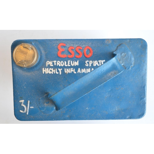 198 - Vintage Esso 2 gallon petrol can with cap, repainted/restored in dark blue with red lettering